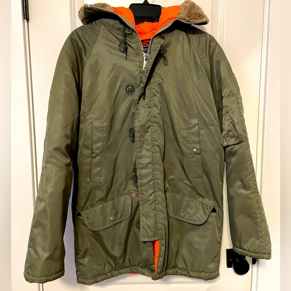 Vintage Sears Green Parka, fur lines hood, size M